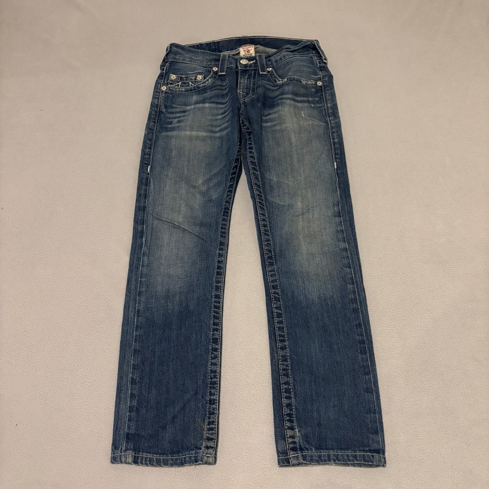 True Religion Skinny Jeans Blue Low Rise Horseshoe Stitch Denim Size 28 Grunge
